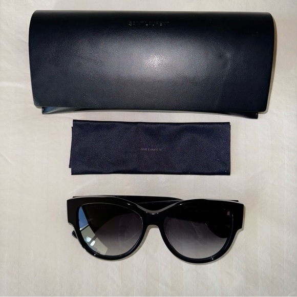 Saint Laurent YSL Logo Oversized Black Gray Round Cateye Sunglasses with Case main image 7